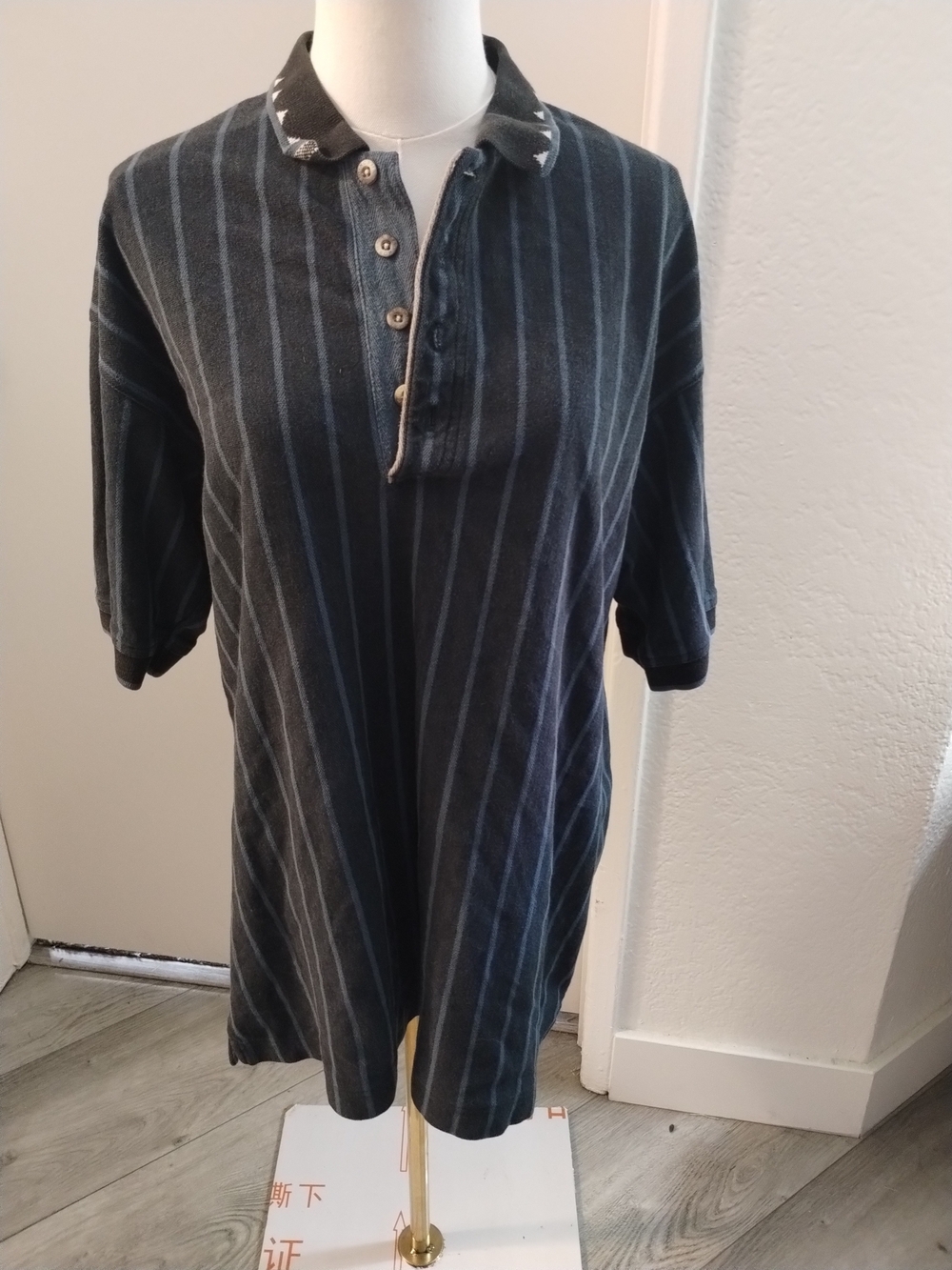 Greg Norman Collection Navy & Light Blue Pinstripe Polo Mens Shirt